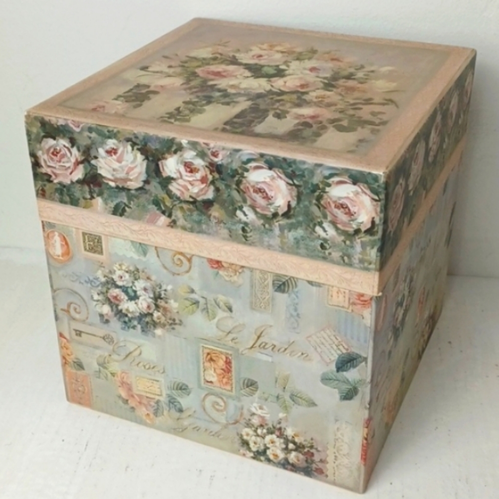 Bob's Boxes Decorative Victorian Garden Graphic Storage Box/Bin 9"X 9"X 9" EUC